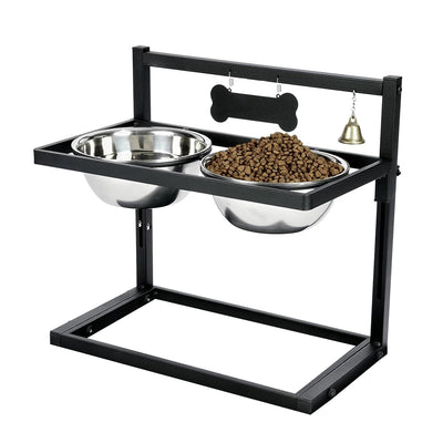 Dog Raised Bowls with 4.1 to 12.4in Adjustable Height Stainless Steel Elevated Double Dog Bowls with Bell Name Plate for Small Medium Large Dogs 