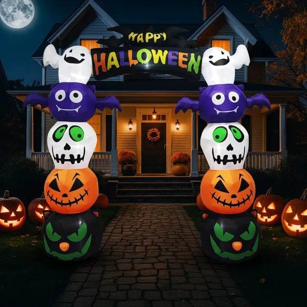 8.2 FT Cute Halloween Inflatables Pumpkin Archway Outdoor Decoration, Giant Blow Up Yard Arch Decorations With Built-in LED Lights For Holiday Party Front Yard Lawn Garden Decor 