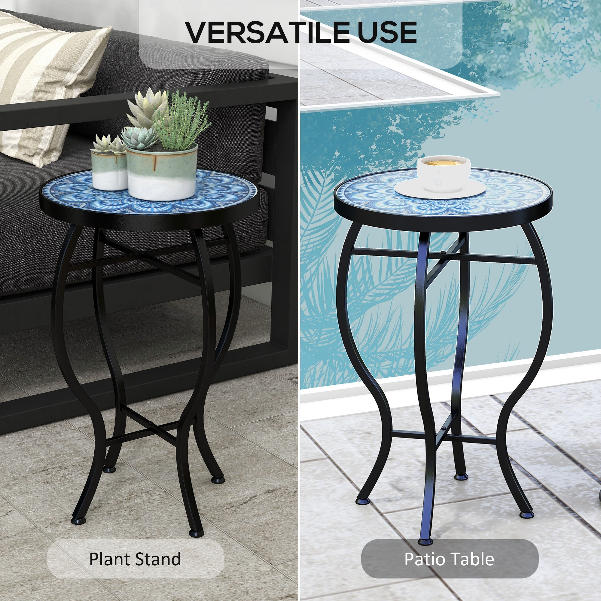 Outsunny Round Patio Bistro Table with Mosaic Top Steel Frame Outdoor Coffee Table for Garden 