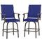 Outdoor Bar Stools Set of 2, Swivel Bar Height Chairs with High Back, Curved Armrests and Steel Frame, Navy Blue