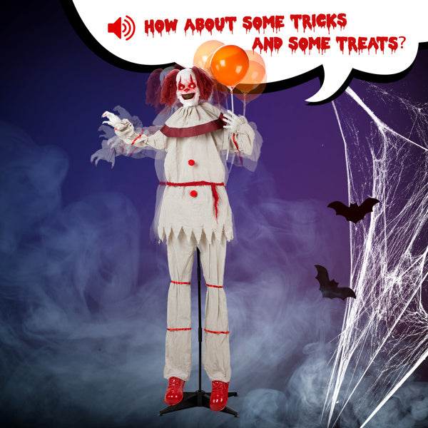 5.7ft Eye Red Light Vibration Clown Sound Voice Control, Standing Balloon Clown, Battery Model - Battery Not Included, Halloween Standing Decoration 