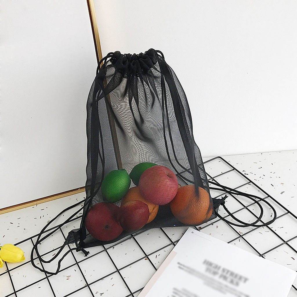 Reusable Shopping Bags Mesh Drawstring Transparent Handbag 