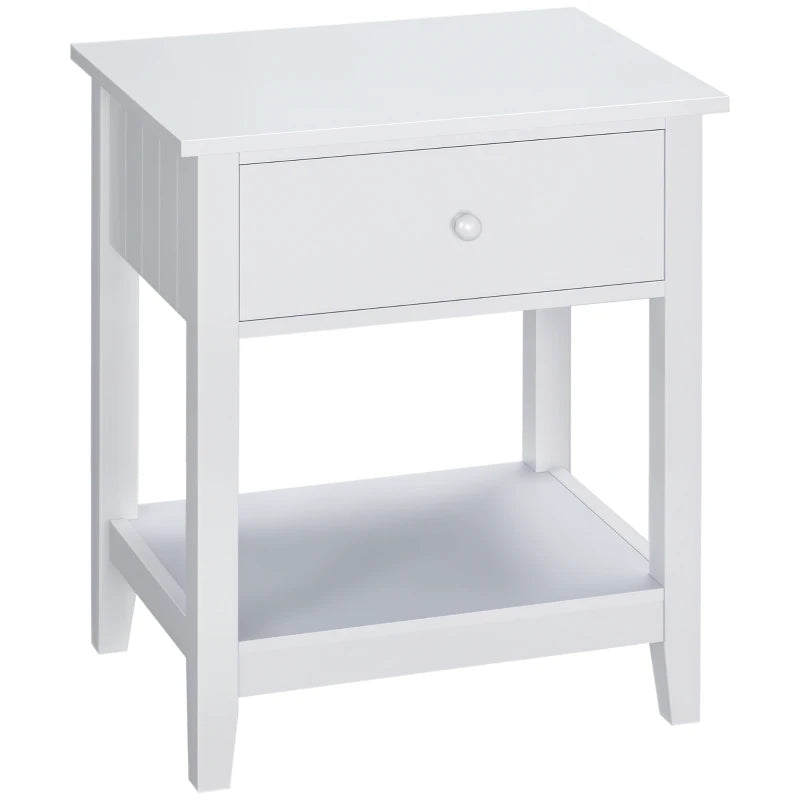 Modern Style Nightstand, Small End Table with Drawer and Storage Shelf for Bedroom, Living Room, White