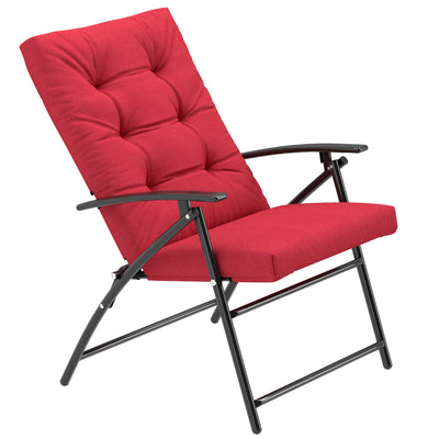 Outsunny Foldable Lounge Chair, Fabric Upholstered Recliner, Outdoor Lounger with Armrest, Metal Frame for Backyard, Red 