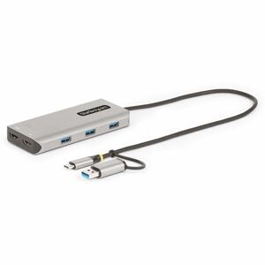 USB-C Multiport Adapter w/Attached USB-C to USB-A Dongle, Dual HDMI 4K/1080, 3x USB, Mini Laptop Docking Station, Travel Dock 