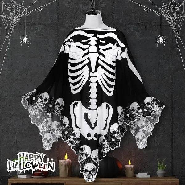 Halloween Skeleton Poncho Skull Bones Lace Skeleton Cape Shawl Halloween Costume Day Of The Dead Poncho For Halloween Horror Theme Trick Or Treat Birthday Party 