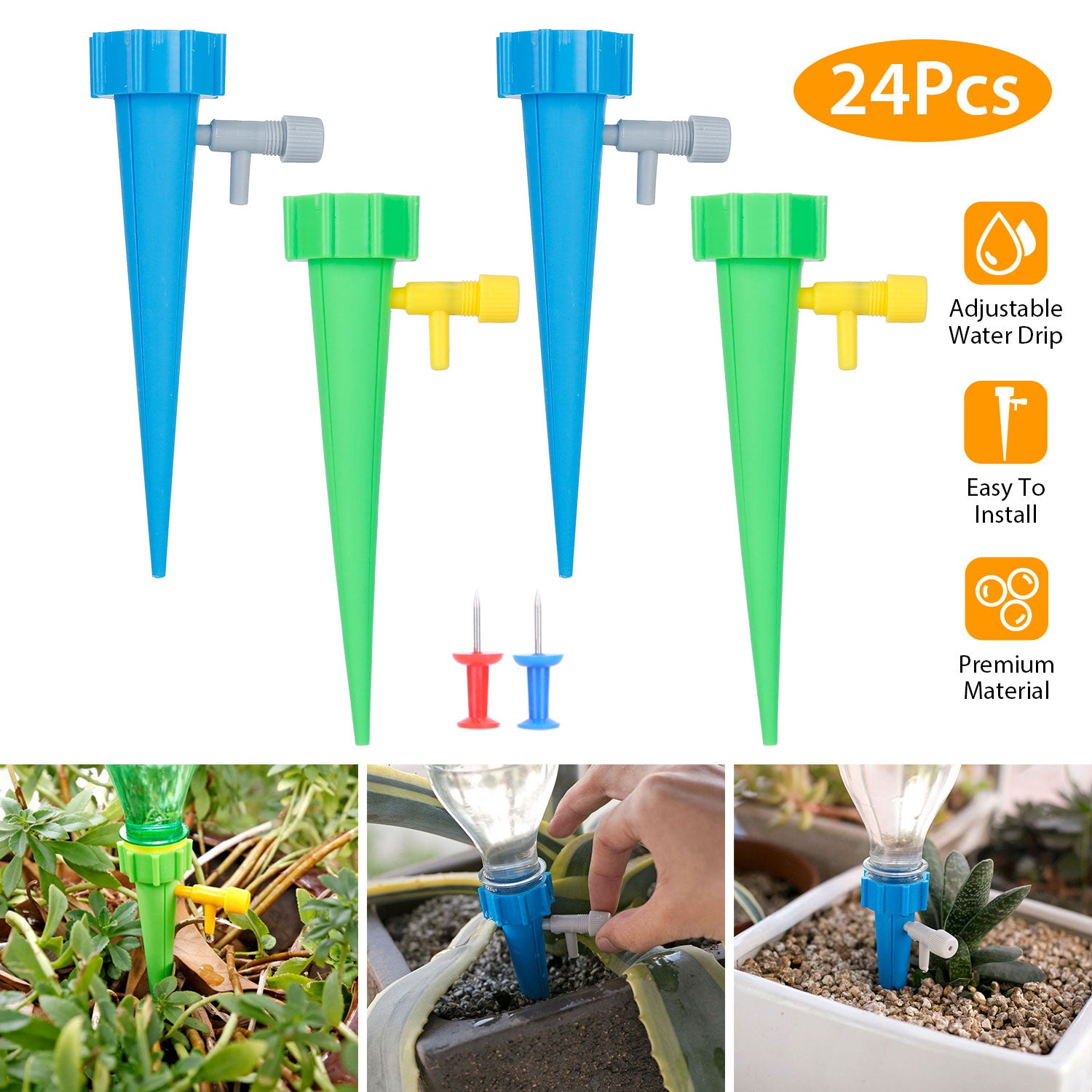 24Pcs Plant Watering Spikes Self Watering Devices Automatic Plant Waterer with Slow Release Control Valve For Outdoor Indoor Plant 