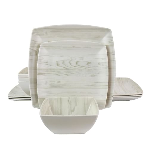 Gibson Home Woodgrain 12 Piece Melamine Dinnerware Set - Free Shipping