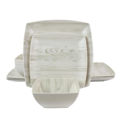 Gibson Home Woodgrain 12 Piece Melamine Dinnerware Set - Free Shipping 