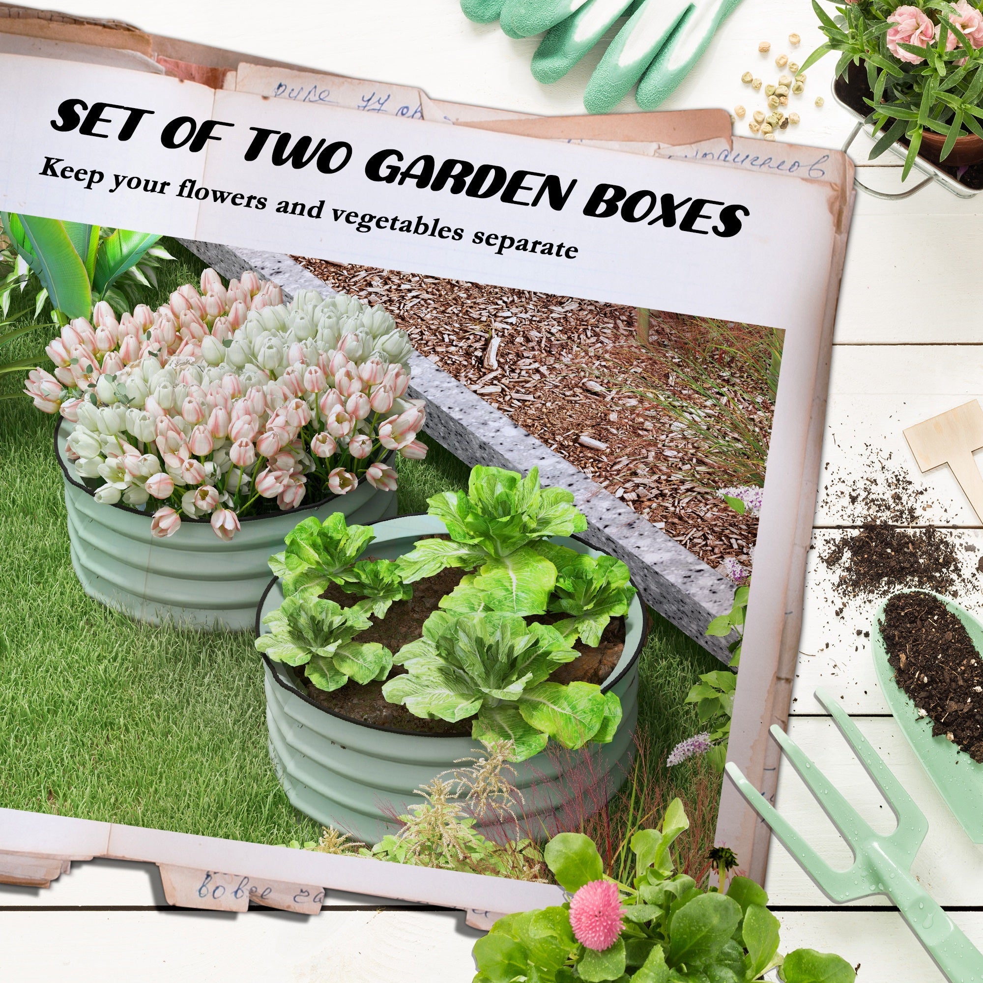 Outsunny Set of 2 Raised Garden Bed, Metal Planter Box with Safety Edging, Easy-to-assemble Stock Tank, Green 