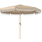 9 ft Patio Umbrella with Push Button Tilt and Crank, Fringed Outdoor Market Table Umbrella Parasol, Khaki