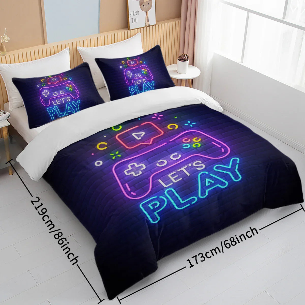 Gaming Duvet Cover Set Twin Full Queen King Size Video Game Controller Bedding Set, Boys Video Games Comforter Cover With 2 Pillow Shams, Bed Set For Boys Girls Bedroom Decor 
