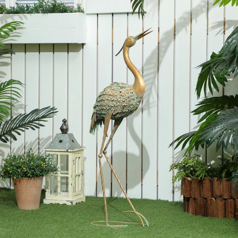 Heron Garden Statue, Standing Lawn Ornament for Lawn Patio Backyard Decoration, 15.3"W x 6.7"D x 35.4"H Mixed Colour
