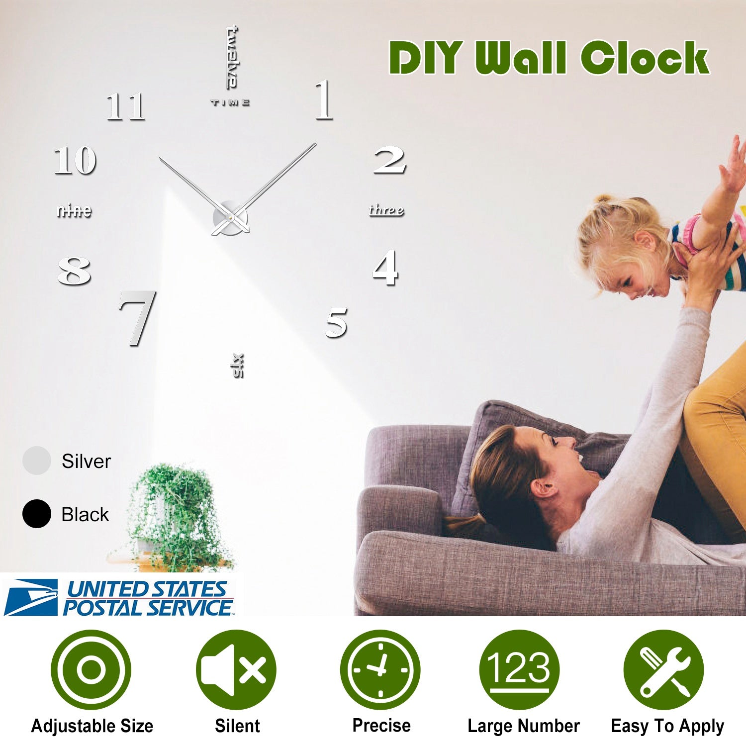 DIY Wall Clock 3D Mirror Surface Sticker Modern Art Wall Clock Home Office Decors Big Number Watch 