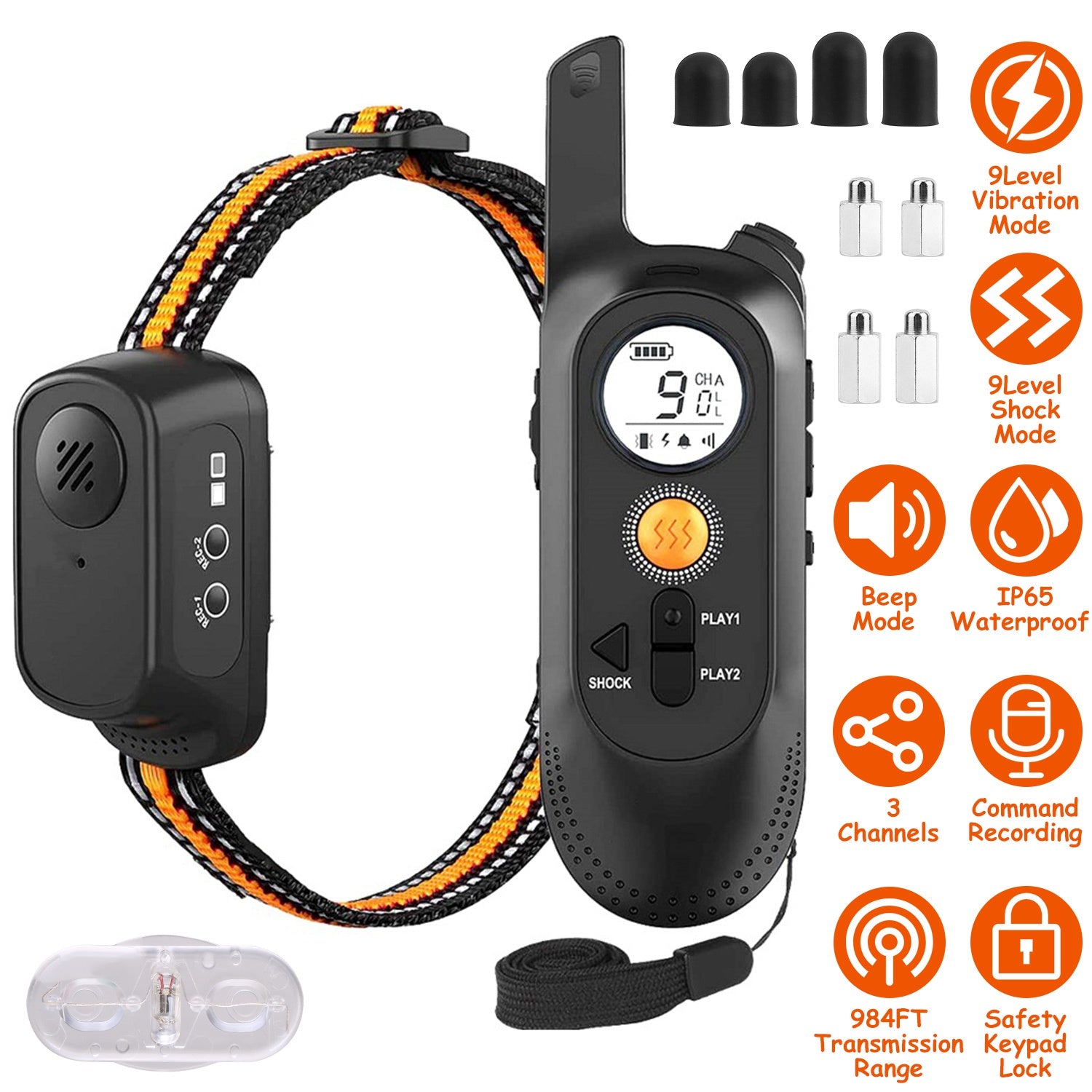 984FT Dog Training Collar IP65 Waterproof Pet Beep Vibration Electric Shock Collar 3 Channels Rechargeable Transmitter Receiver Trainer with Recording