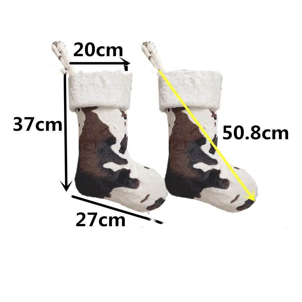 20-inch Plush Christmas Stockings Cows Pattern Gift Bag 