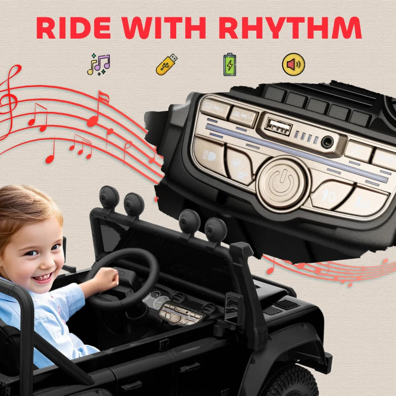 Qaba Land Rover Licensed Kids Ride on Truck with Remote Control, Spring Suspension, LED Lights, 3 Speed for Ages 3-5, Black