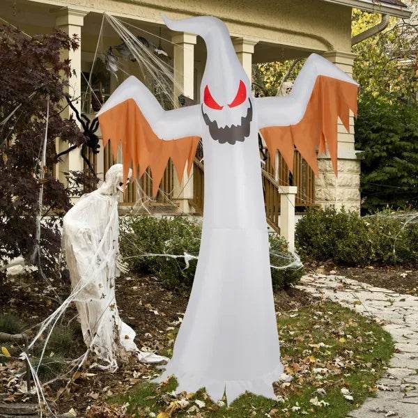 12ft 4pcs LED Lights Giant Scary Ghost Flames And Flashing Red Eyes Inflatable Halloween Decoration 