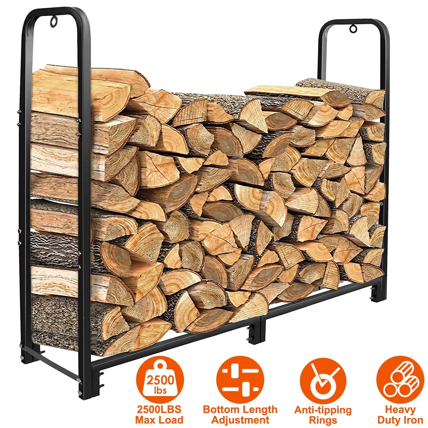 Firewood Log Rack 2500LBS Iron Wood Lumber Storage Stacking Rack 4.03ft Heavy Duty Pile Lumber Storage Holder for Fireplace Firepit 