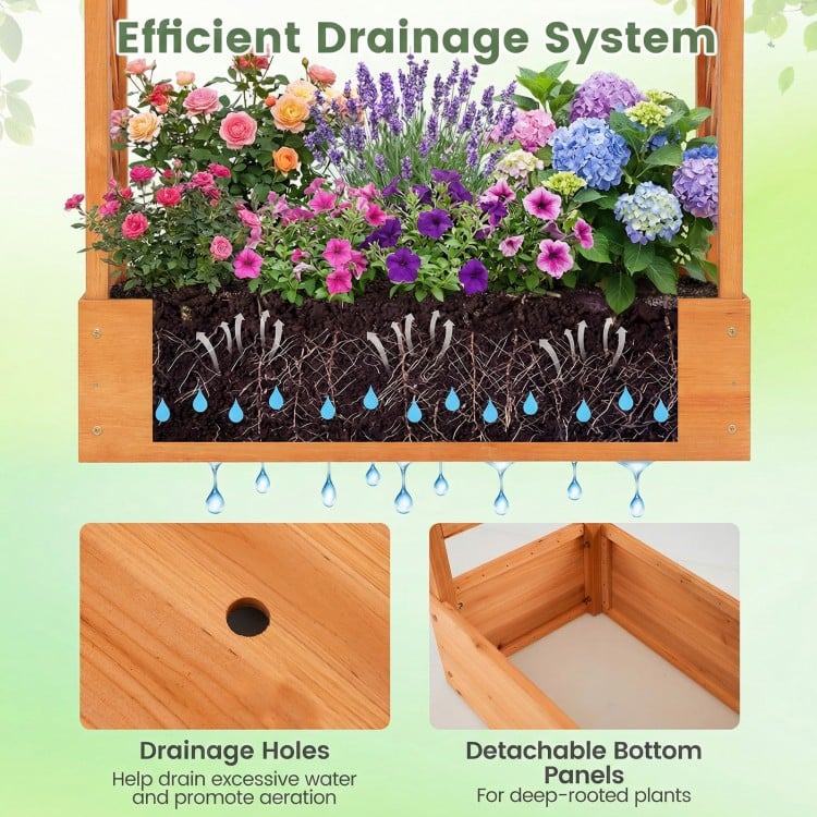 89 Inch Tall Wooden Raised Garden Bed with Side Trellis and Hanging Roof Drainage Holes-Orange