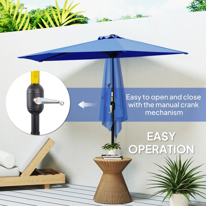 9ft Half Round Umbrella Outdoor Patio Garden Balcony Parasol Window Sun Shade w/ 5 Ribs, Deep Blue