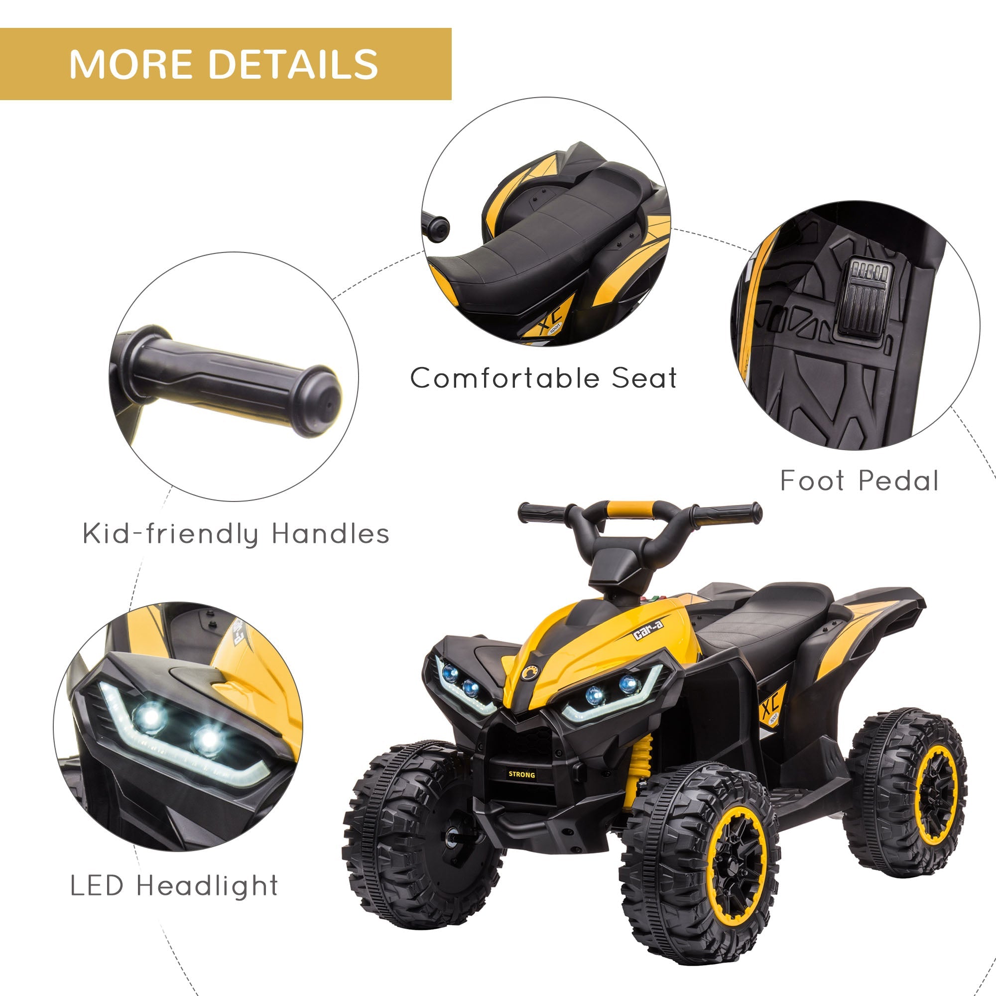 Aosom Kids 4 Wheeler Quad Bike ATV Music MP3 Headlights Speed Control Electric Rechargeable Battery Powered 3-5 Years Yellow 