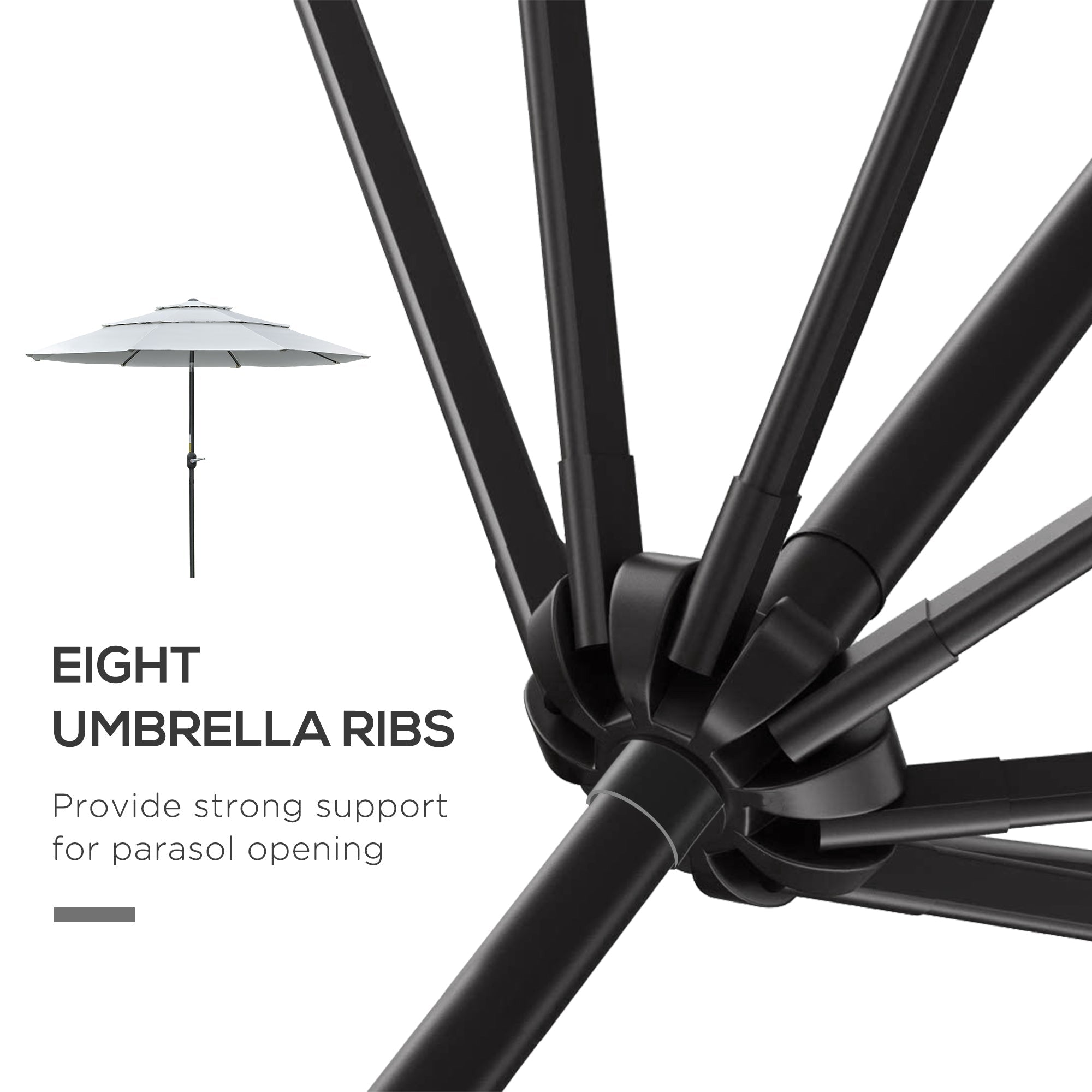Outsunny 9FT Patio Umbrella 3 Tiers Outdoor Market Umbrella Crank Push Button Tilt for Deck Backyard Lawn Cream White 