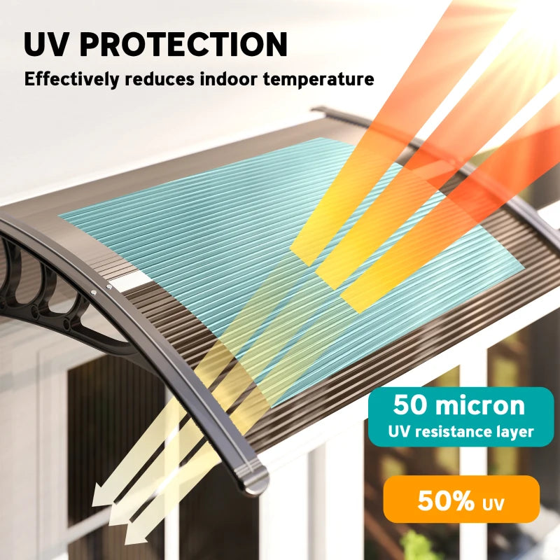 Window Awning Door Canopy, Polycarbonate Cover Patio Awnings, 30" x 50", Brown