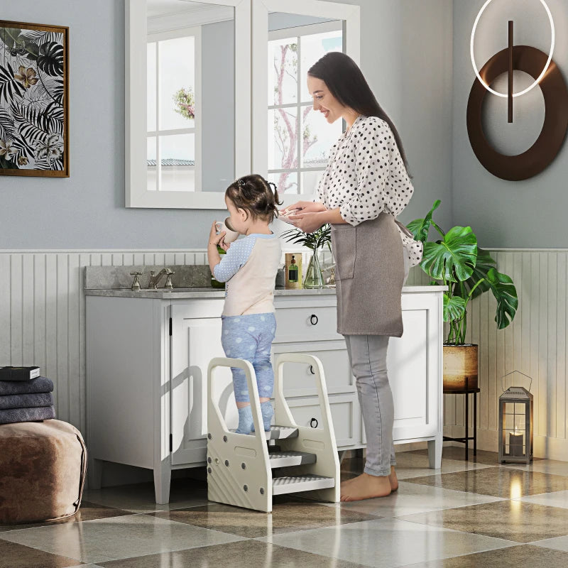 Qaba Adjustable Height Toddler Step Stool with Handle & Foot Pads, Grey