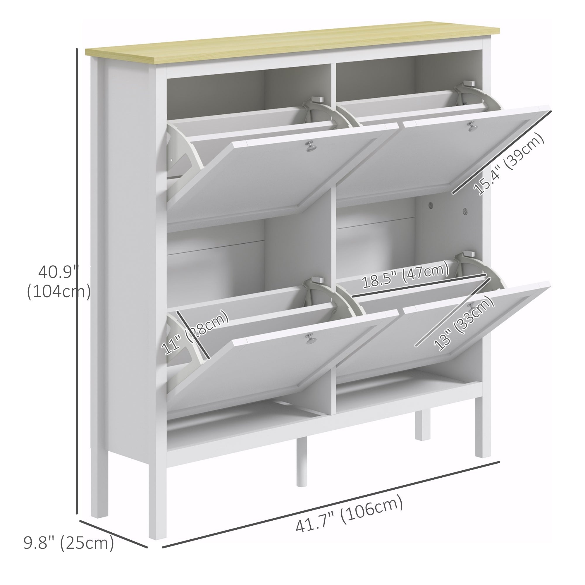 HOMCOM Shoe Chic: Modern Storage Cabinet with 4 Flip Drawers, Adjustable Shelves for 20 Pairs of Shoes, White Finish 