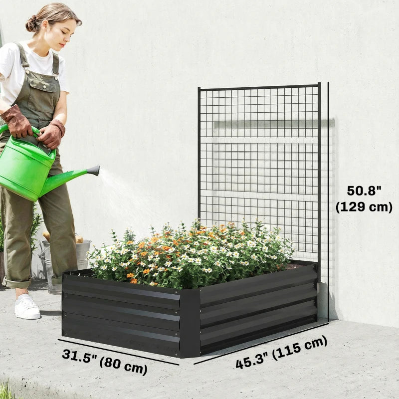 Galvanized Raised Garden Bed with Trellis for Climbing Plants, Outdoor Planter Box with Open Bottom, Black