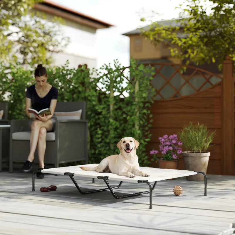 Elevated Dog Bed, Outdoor Dog Cot, Raised Dog Bed for Large Dogs with Breathable Mesh, Beige