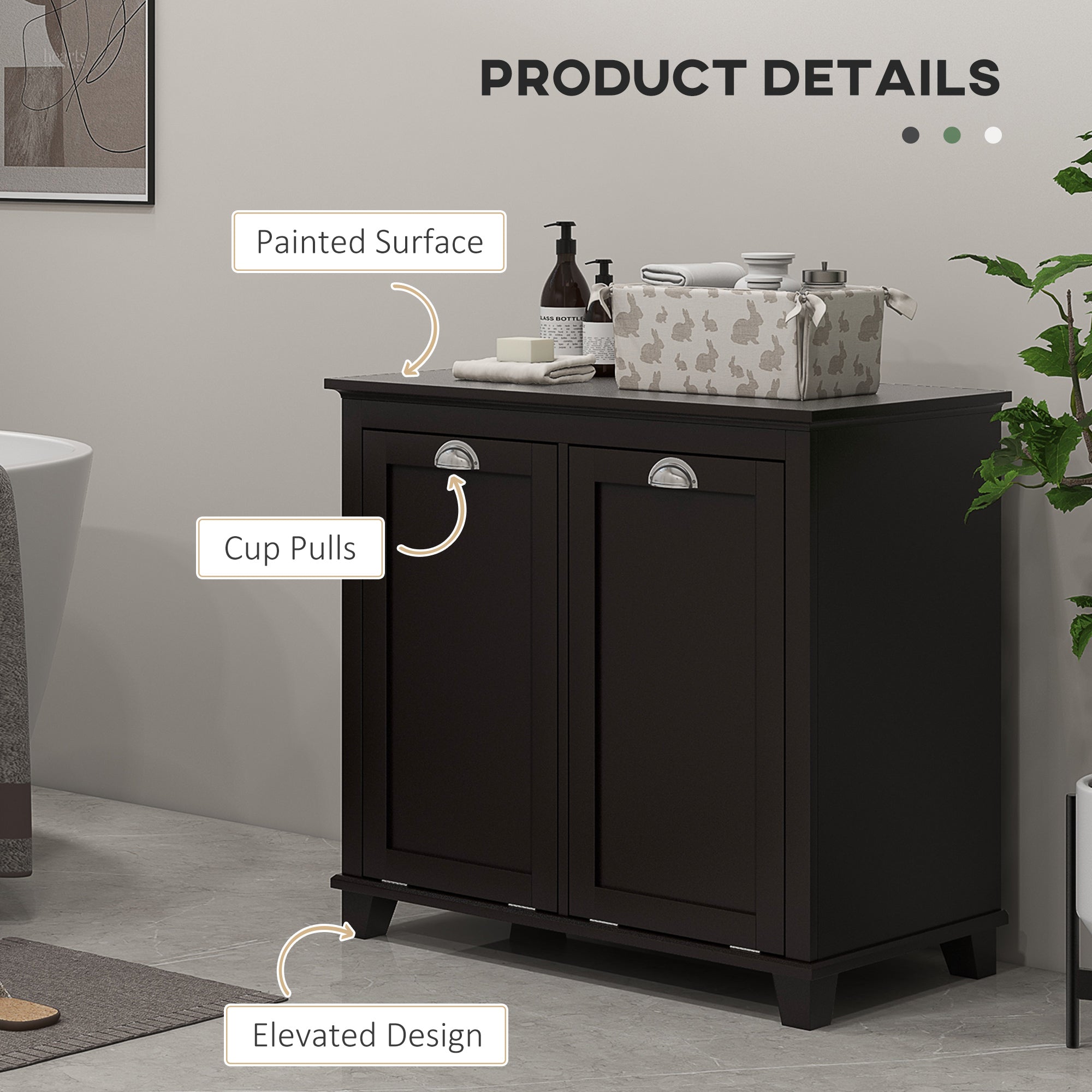 HOMCOM Tilt-Out Laundry Storage Cabinet, Bathroom Storage Organizer with Two-Compartment Tilt Out Hamper, Black 