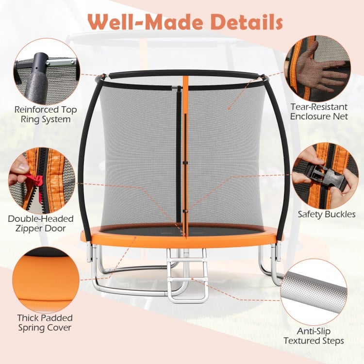 8FT Outdoor Heavy-Duty Recreational Trampoline-Orange