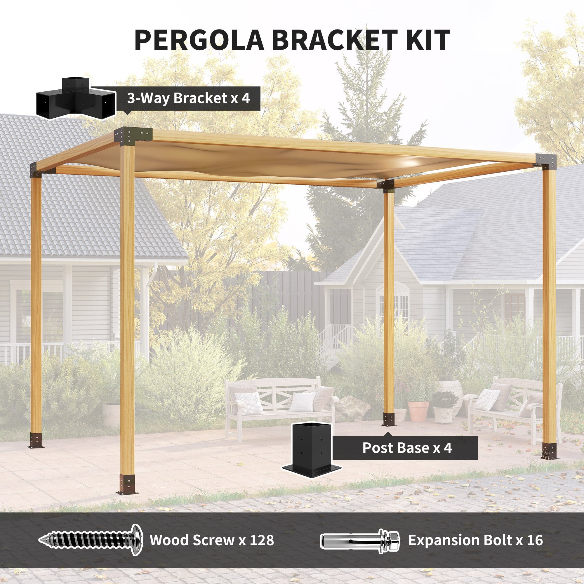Outsunny 8PCS Pergola Kit, Pergola Brackets with 3-Way & 4-Way Corner Brackets for 4"x4" (Actual 3.6"x3.6") Lumber 