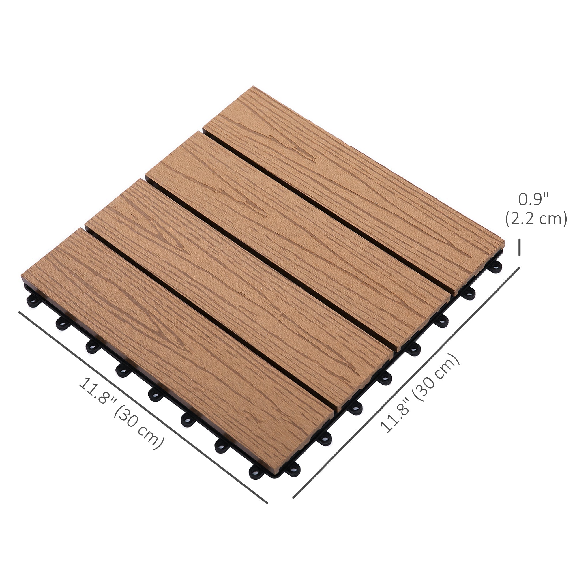 Outsunny Outdoor Deck Tiles 11 Pack HDPE Interlocking Waterproof Non-slip 12 x 12 Inch 