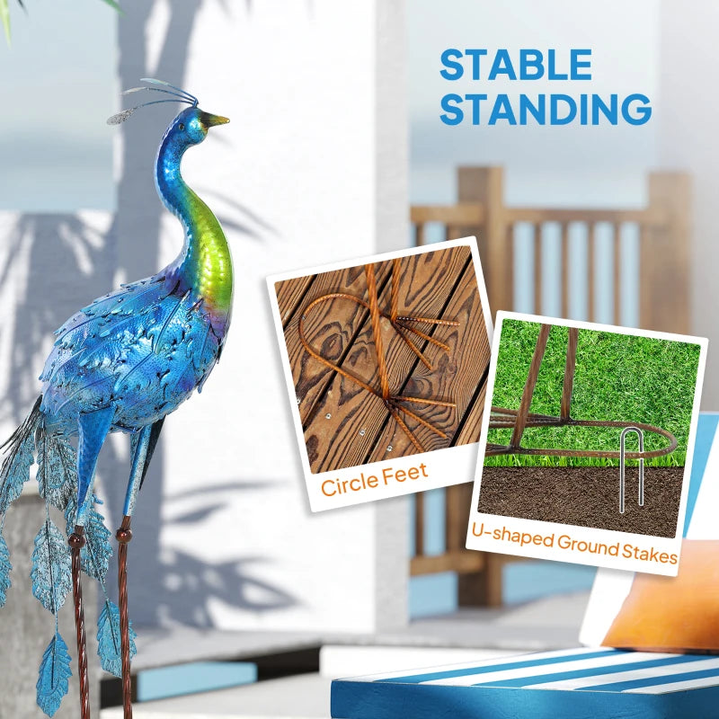 Peacock Garden Statue, 32.7" Standing Lawn Ornament Bird Statue with Stakes for Lawn Navy Blue