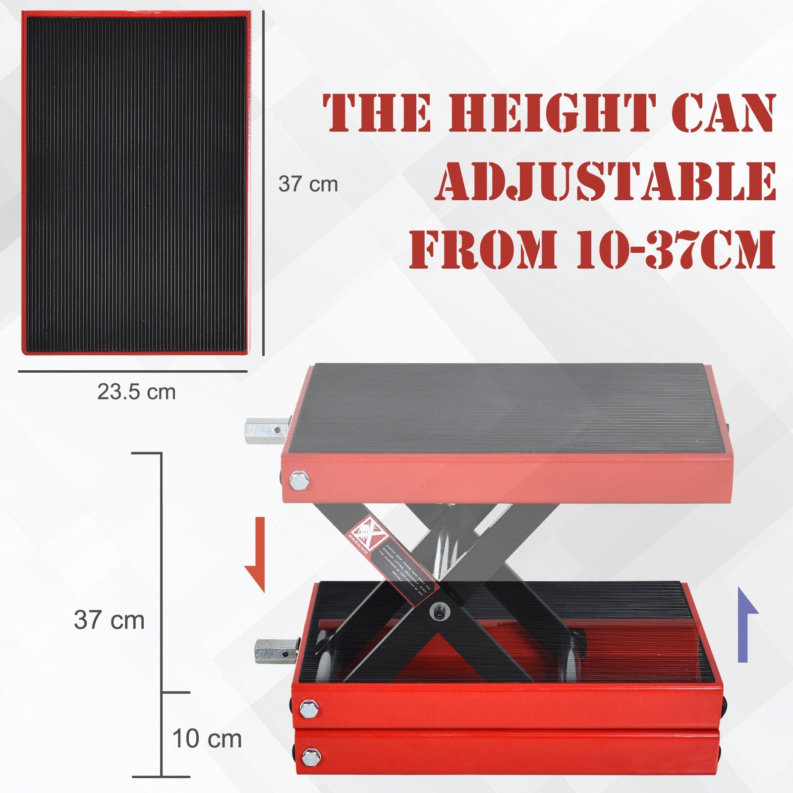 HOMCOM 1100lbs Motorcycle Jack, Height Adjustable Motorcycle Scissor Lift Jack with Anti-Slip Wide Deck for Home Garage, Red 