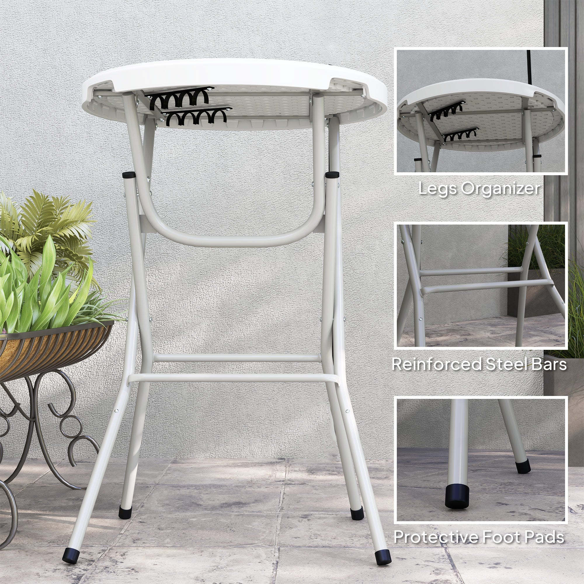Outsunny 31.5" Bar Height Patio Table, Outdoor Bar Folding Table with HDPE Top, Locking Steel Legs for Party, Camping, White 