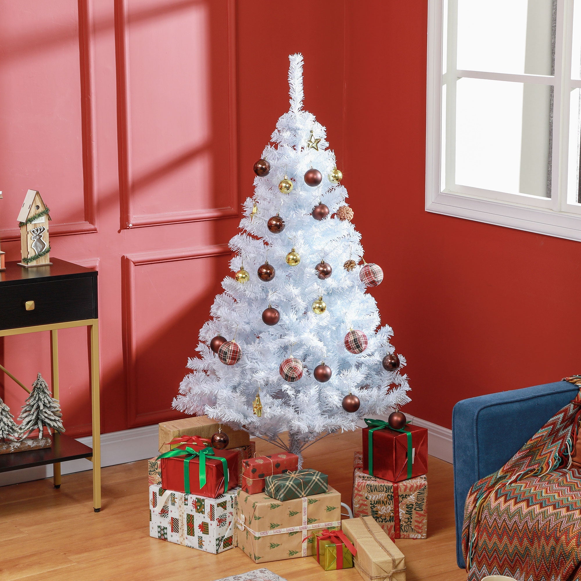 HOMCOM 5ft White Christmas Tree Artificial Christmas Tree with 536 Branch Tips and Metal Stand 
