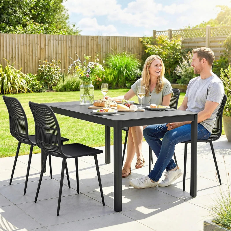 Outdoor Dining Chairs Set of 4, Patio Chairs with Slotted Backrest, Black