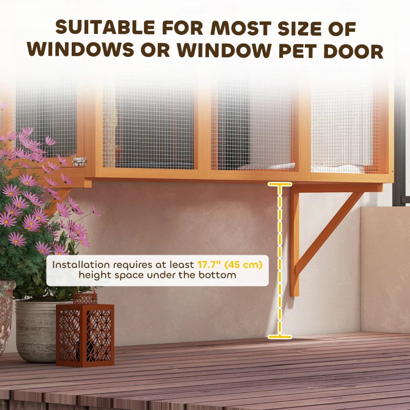 Wooden Catio Outdoor, Cat Window Box Enclosure for 2-3 Large Cats with 2 Jumping Platforms & Scratching Post, Orange