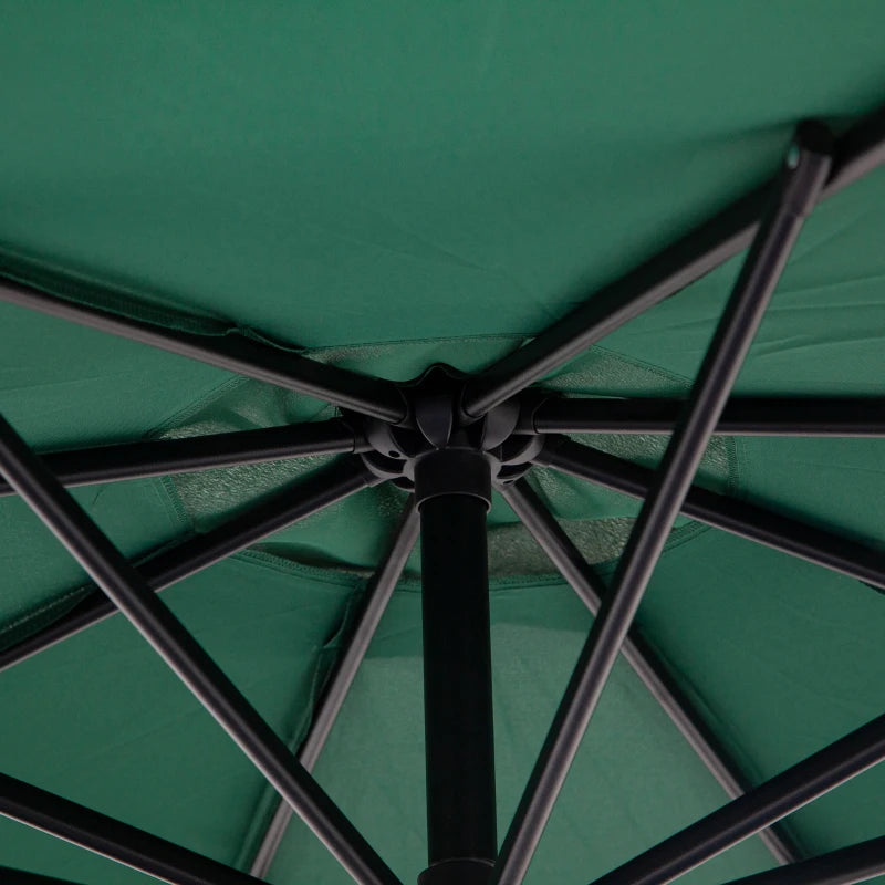 9.7ft Offset Patio UmbrellaCantilever Parasol with Crank Handle, 8 Ribs and Cross Base for Outdoor, Sun Shade, Green