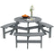 6 Person Round Picnic Table Bench Set with Umbrella Hole, Wood Patio Table with 3 Built-in Benches for Garden, Deck, Backyard, Grey