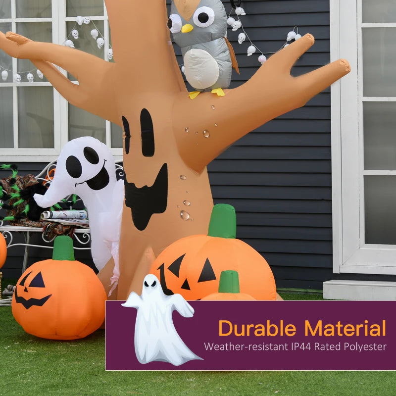 HOMCOM Inflatable Haunted Tree – LED Lighted Halloween Decoration with Owl, Ghost, and Pumpkins 