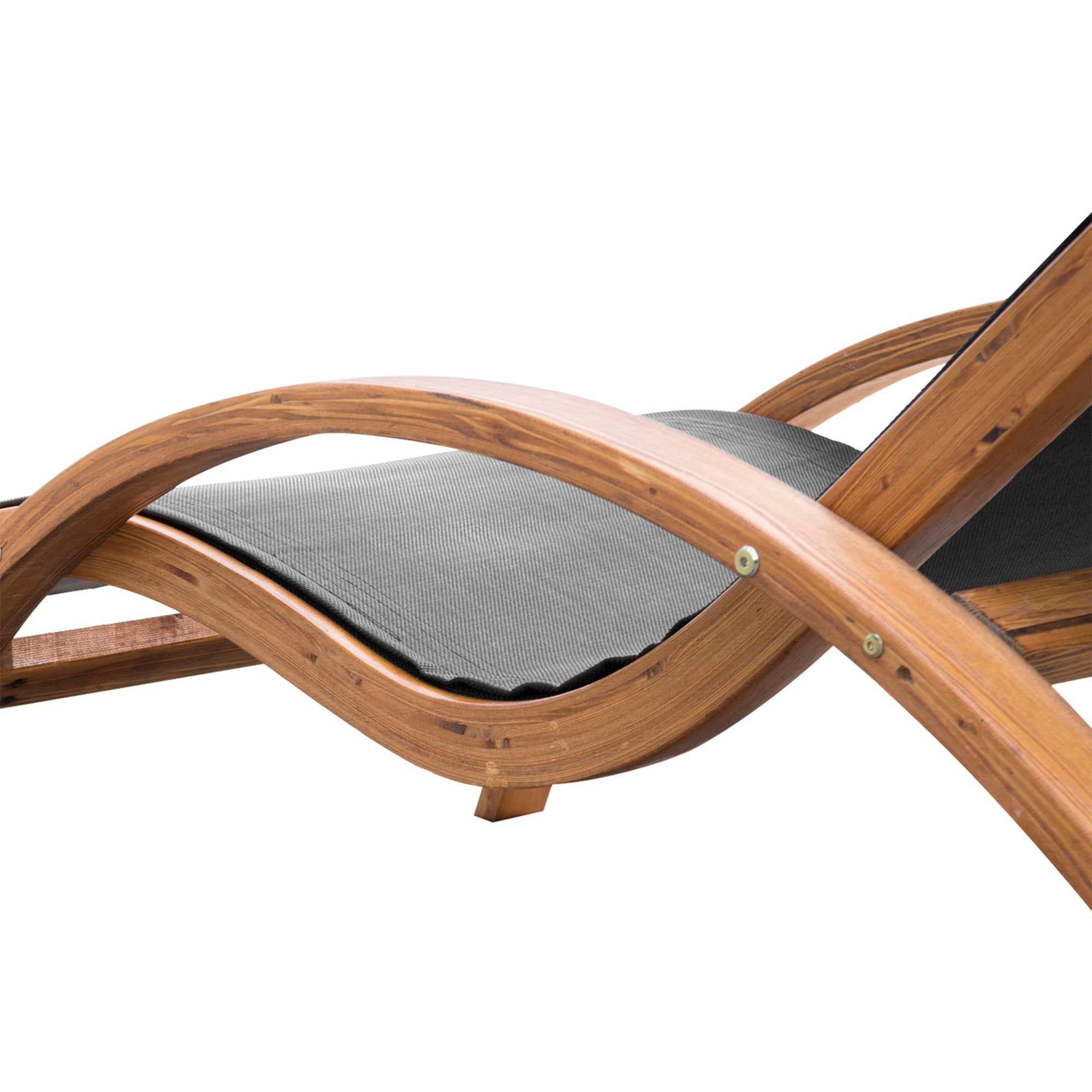 Outsunny Patio Chaise Lounge Chair with Headrest, Garden Sun Lounger Recliner with Wood Frame, Texteline, Black 