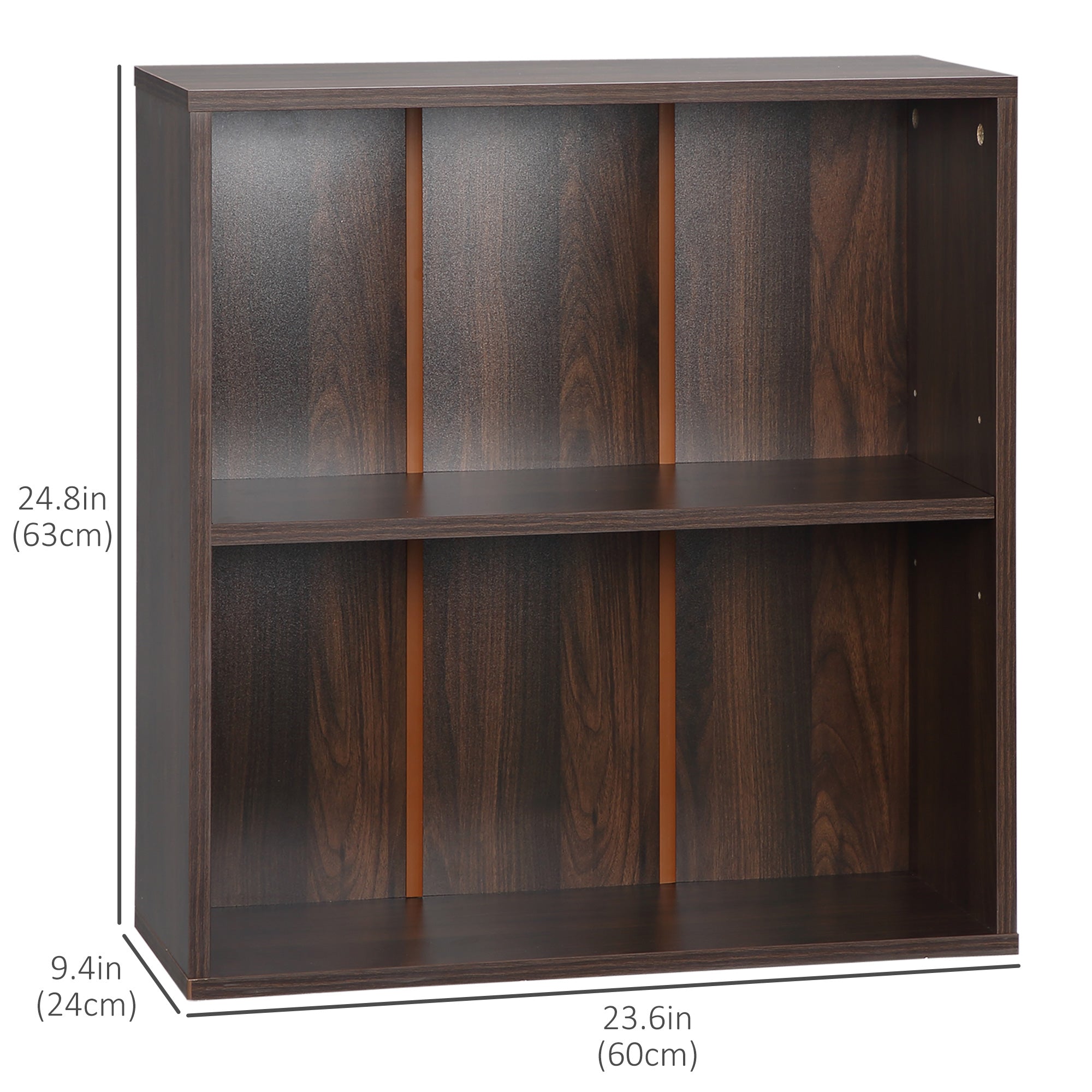HOMCOM Minimalist Bookshelf Accent: 2-Tier Walnut Wood Display Shelf for Home Office, Simple & Stylish Design 