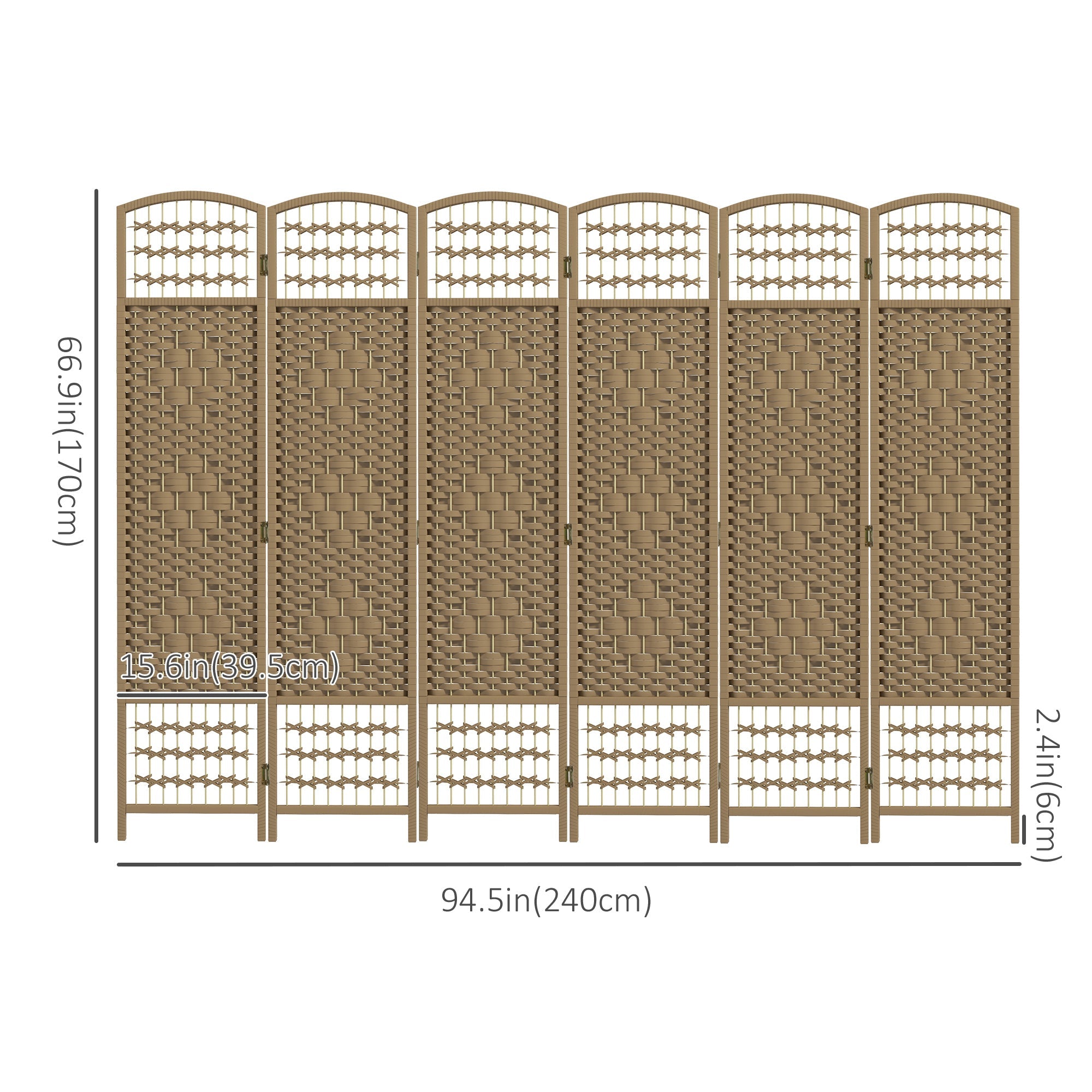 HOMCOM 6-Panel Folding Room Divider: Portable Privacy Screen, Wave Fiber Room Partition for Home Office, Natural 