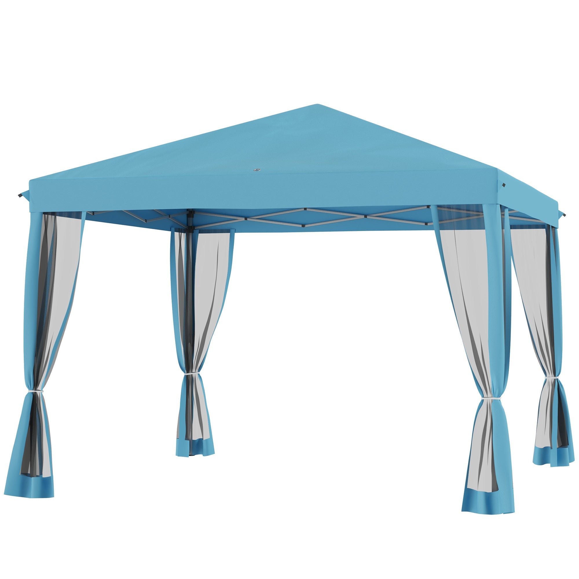 Outsunny 10' x 10' Pop Up Canopy Tent Gazebo with Removable Mesh Sidewall Netting, Carry Bag for Backyard Patio Outdoor, Light Blue 