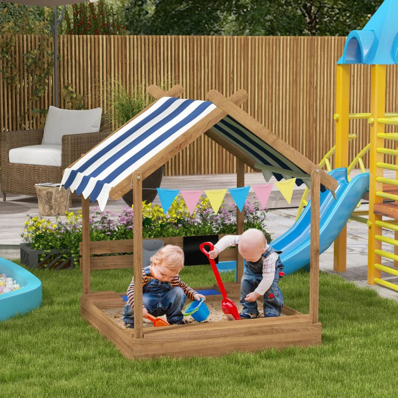 Outdoor Wooden Sandbox with Cover for 3-7 Years Old, Backyard, Brown